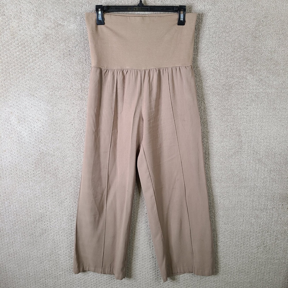 Soft Surroundings Pants Womens PS Tan Wide Leg Cropped High Waist Rayon Blend